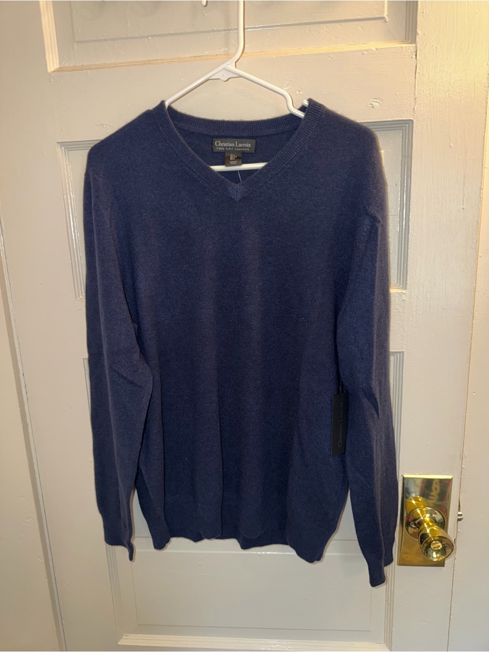 NWT Christian Lacroix Men's V-Neck Sweater in Deep Navy